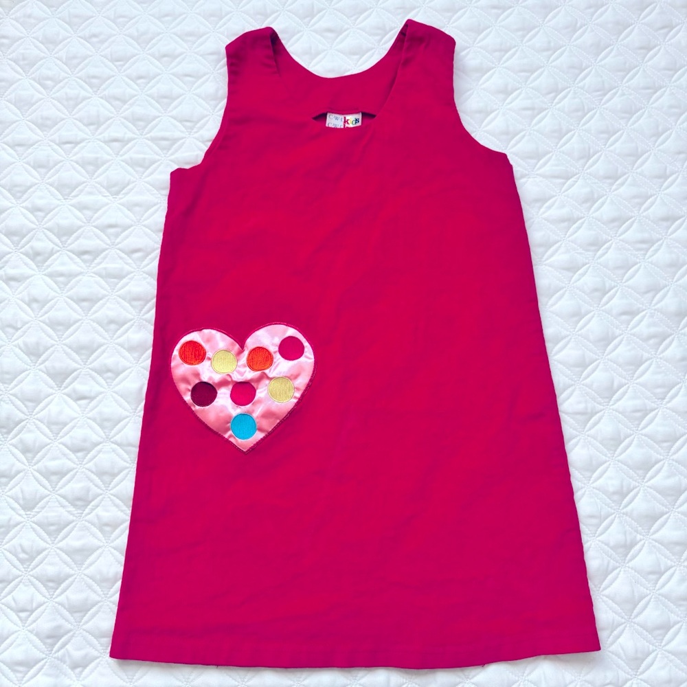 CWD Kids Pink Corduroy Sleeveless Pullover Jumper Dress Rainbow Heart Pocket 6x